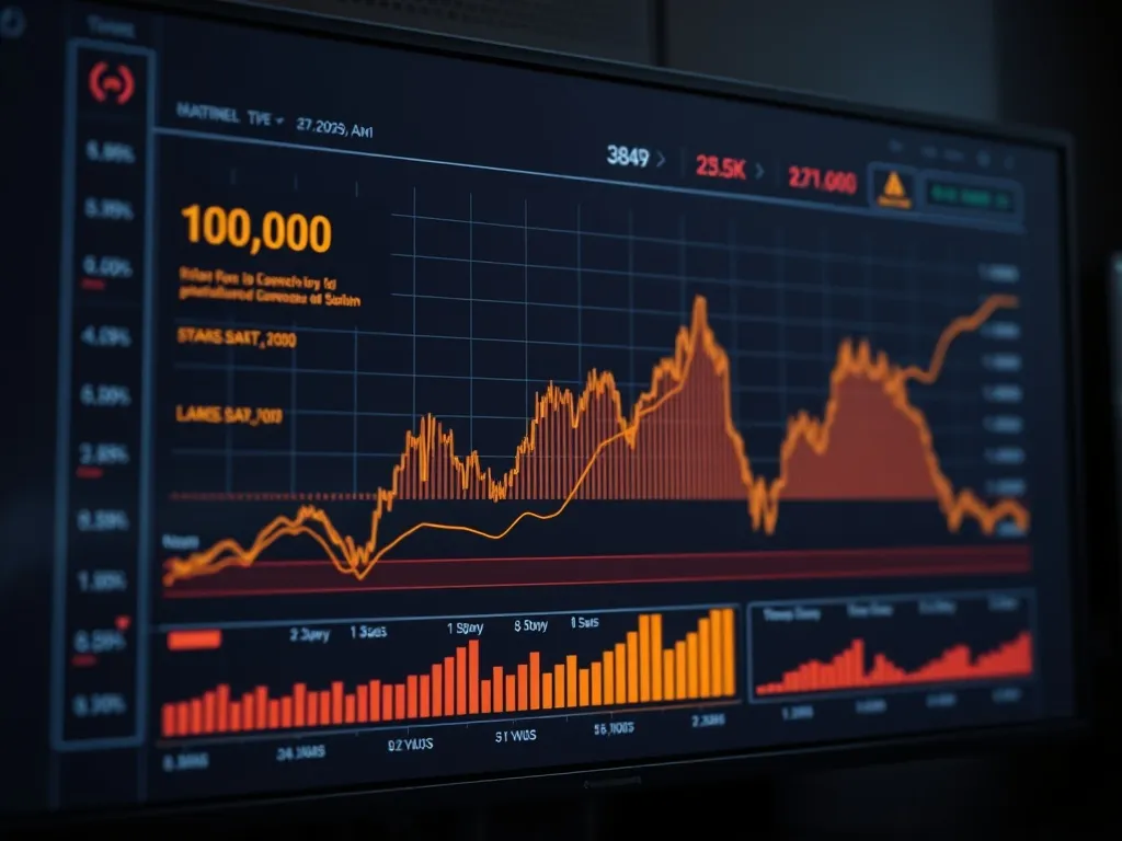 Professional financial data visualization on a dark screen w