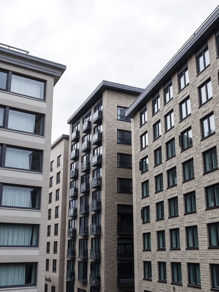 A high-angle architectural shot of modern residential buildi